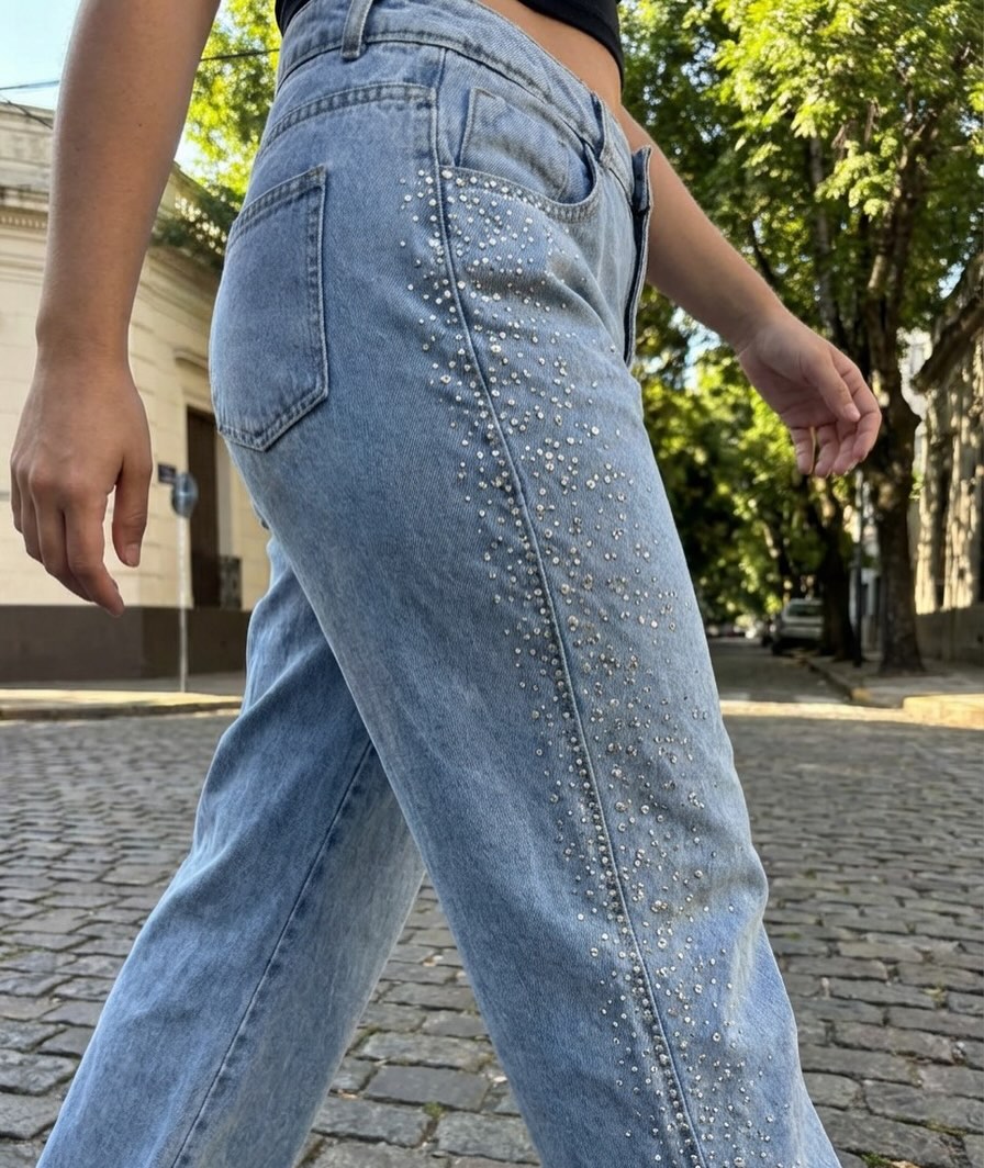 Jean celeste bordado